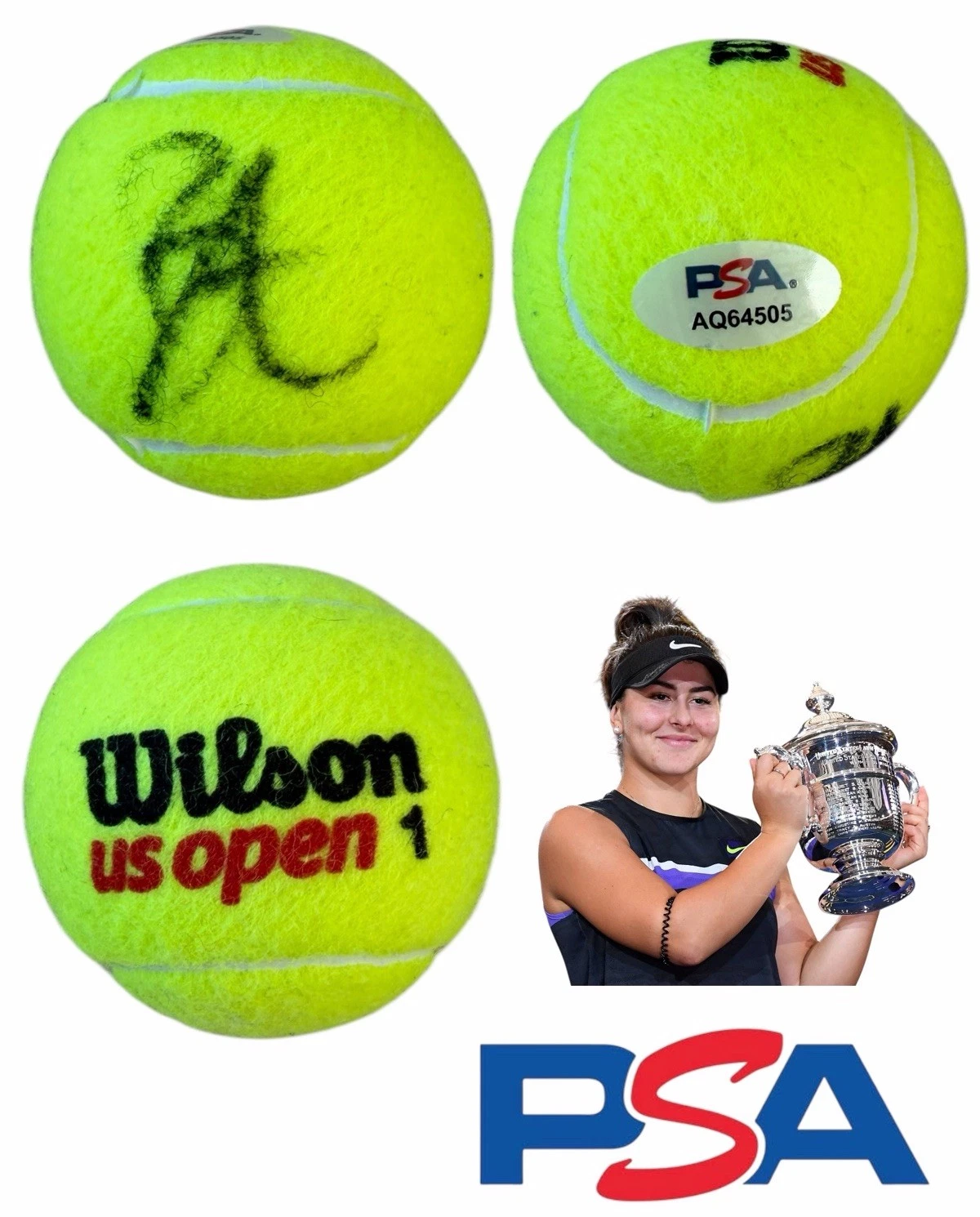 Bianca Andreescu Signed Wilson 2019 US OPEN CHAMPION Tennis Ball PSA AUTO WTA