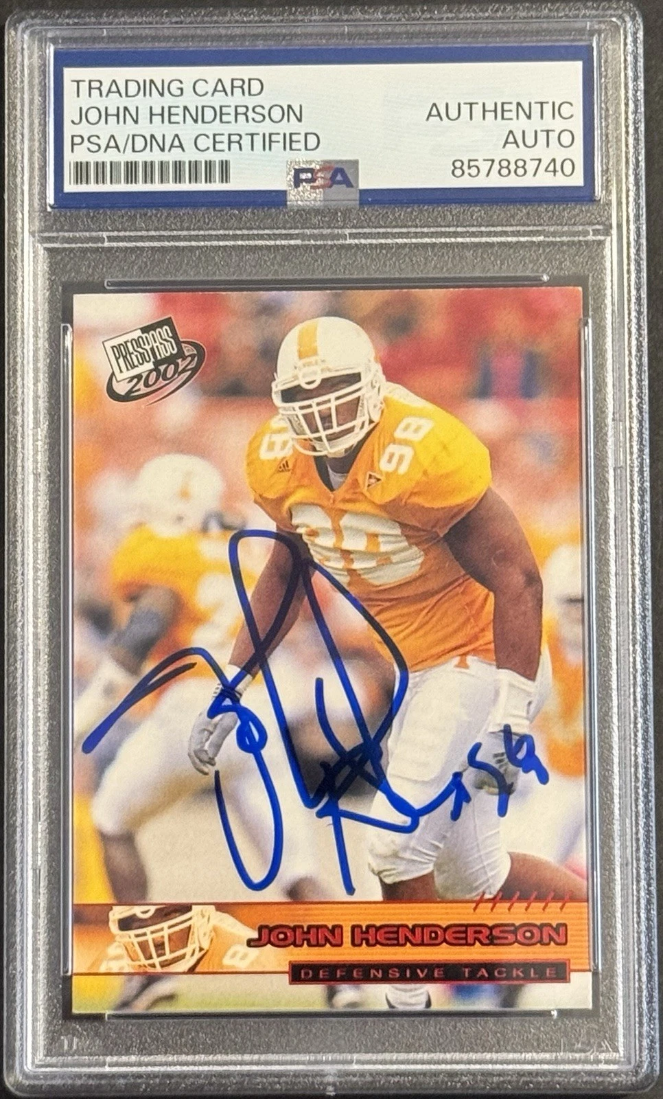 John Henderson Signed Auto 2002 Press Pass Rookie Card PSA/DNA Slabbed Tennessee