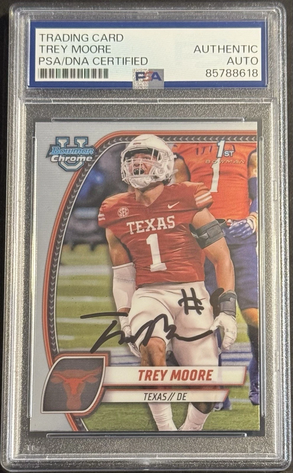 Trey Moore Signed Auto 2024 Bowman Chrome U Rookie Card PSA/DNA Slabbed Texas