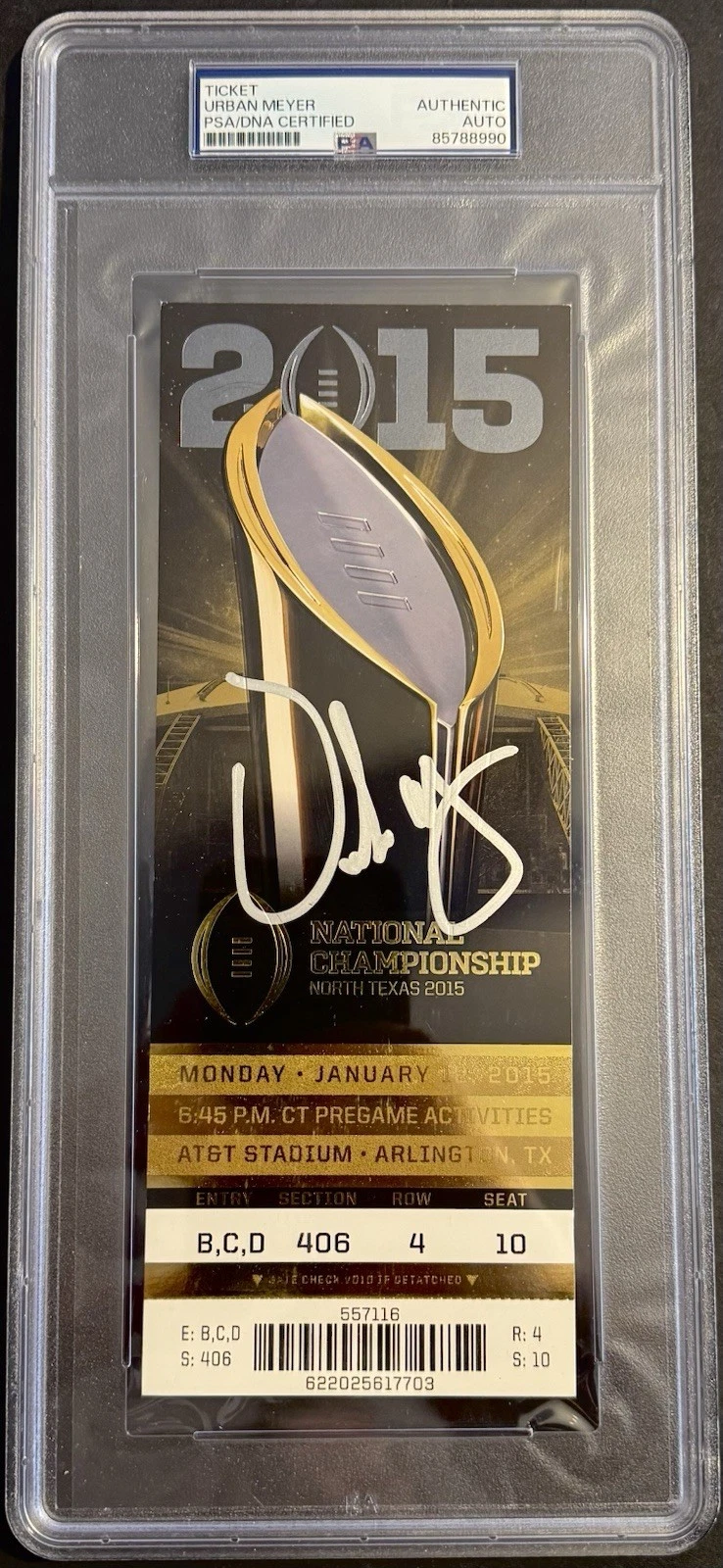 Urban Meyer Signed Ohio State 2015 National Champ Game Encapsulated Ticket PSA