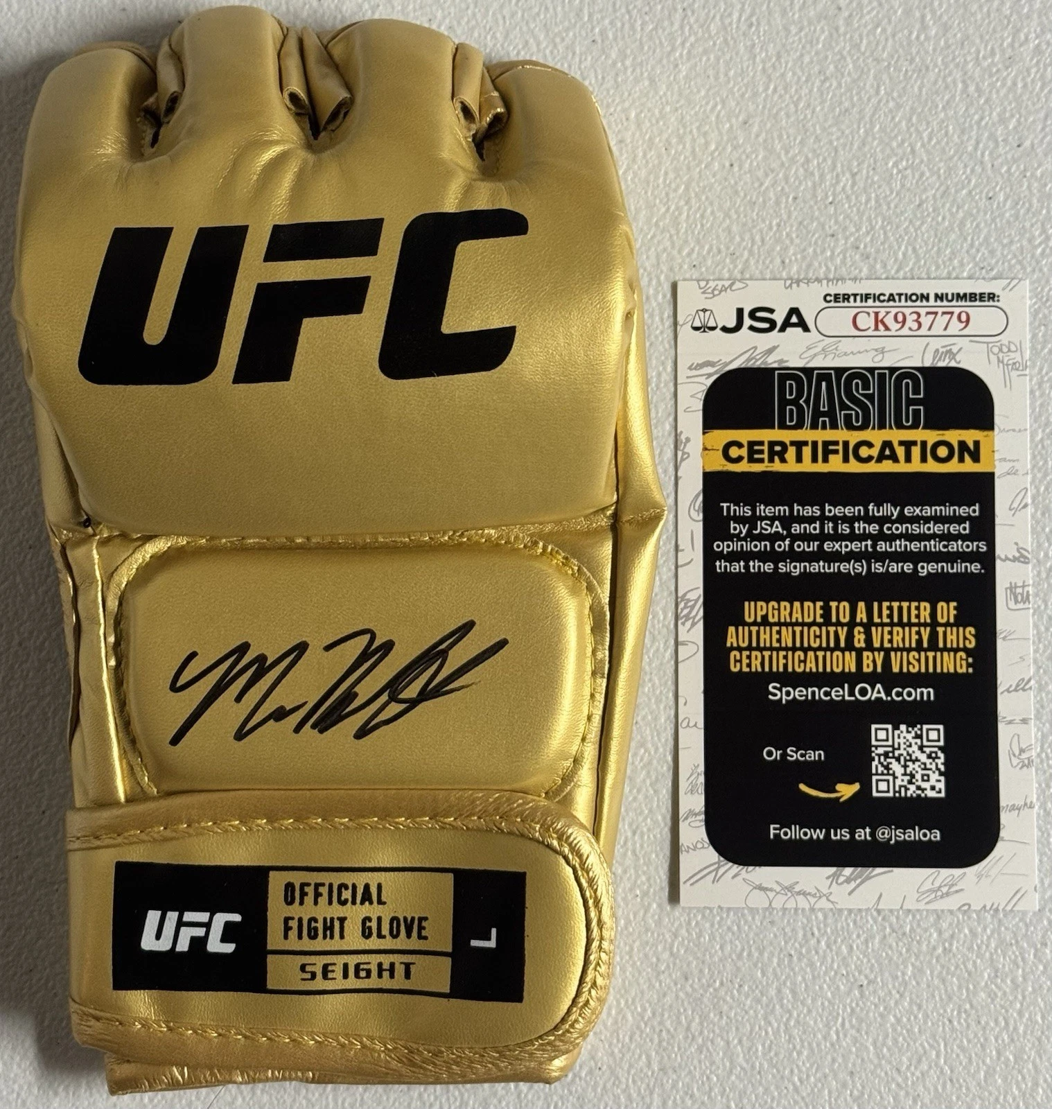 Mario Bautista Signed Autographed UFC Gold Fight Glove JSA COA
