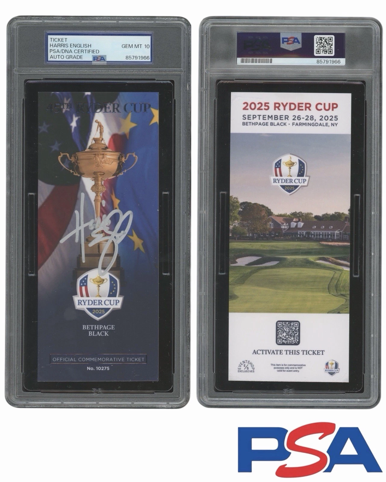 Harris English Signed 2025 Ryder Cup Ticket Stub PSA 10 AUTO Bethpage Black USA