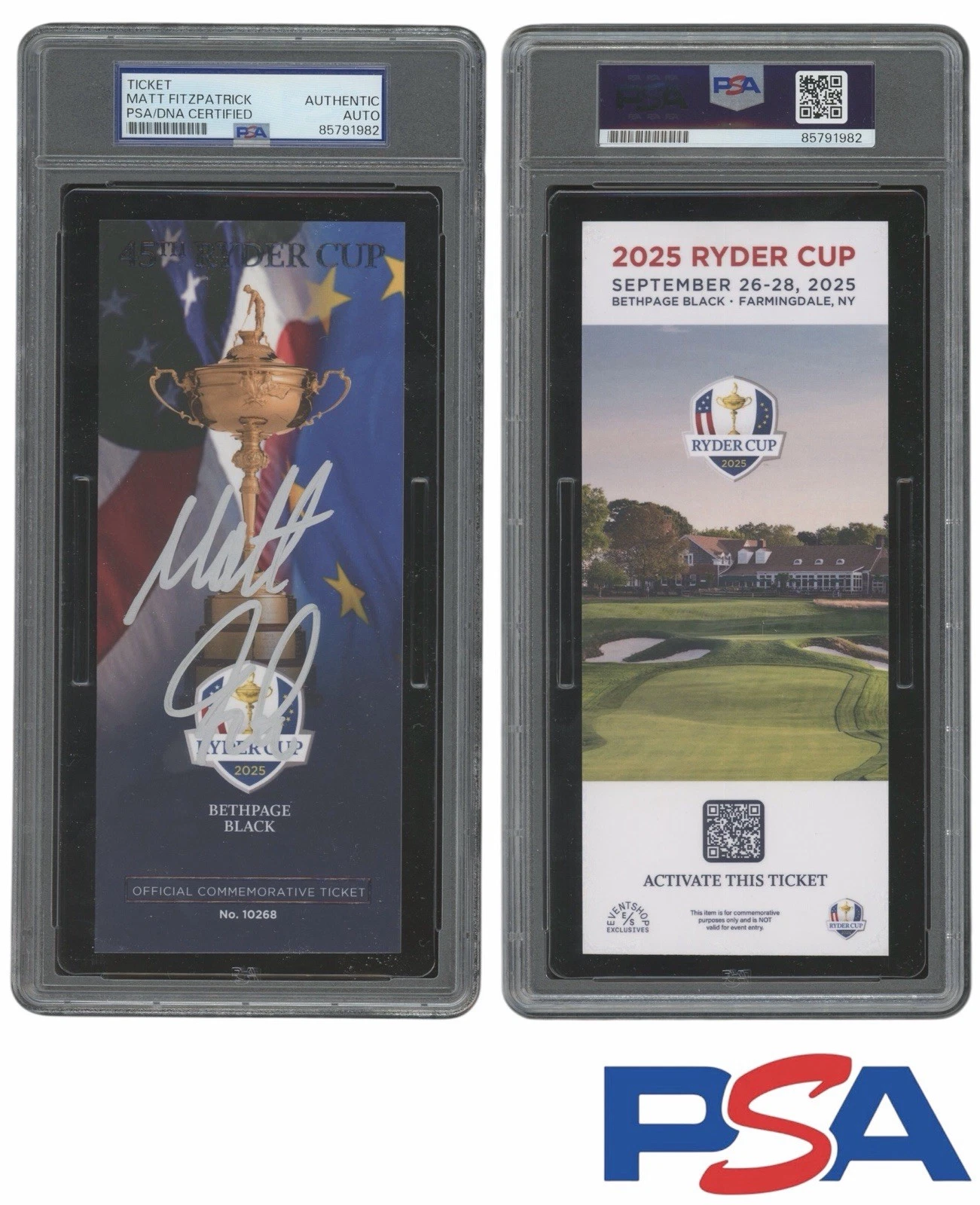 Matt Fitzpatrick Signed 2025 Ryder Cup Ticket PSA AUTO Bethpage Black EUROPE