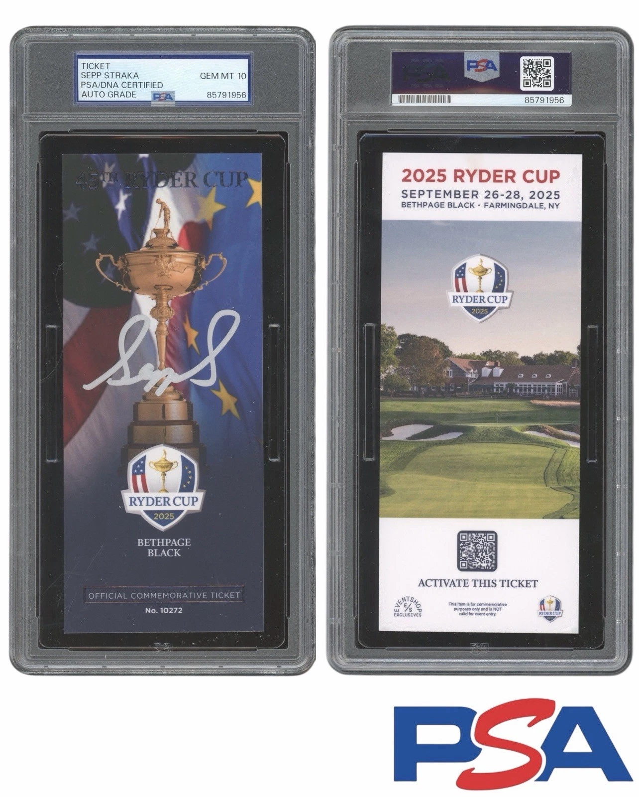 Sepp Straka Signed 2025 Ryder Cup Ticket Stub PSA 10 AUTO Bethpage Black EUROPE