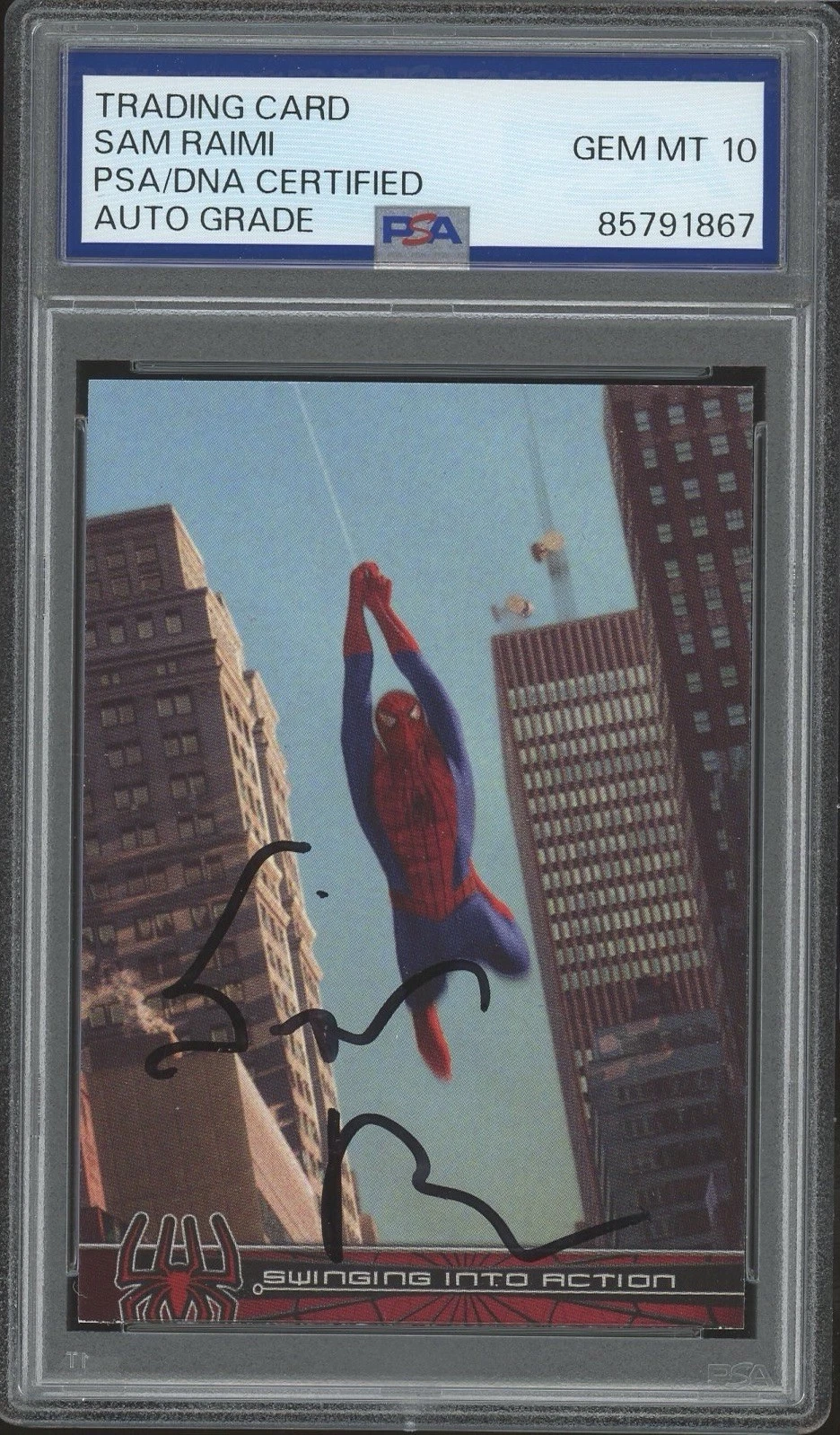 2002 Topps Spider-Man #39 Sam Raimi Signed Swinging Into Action RC Psa Auto 10