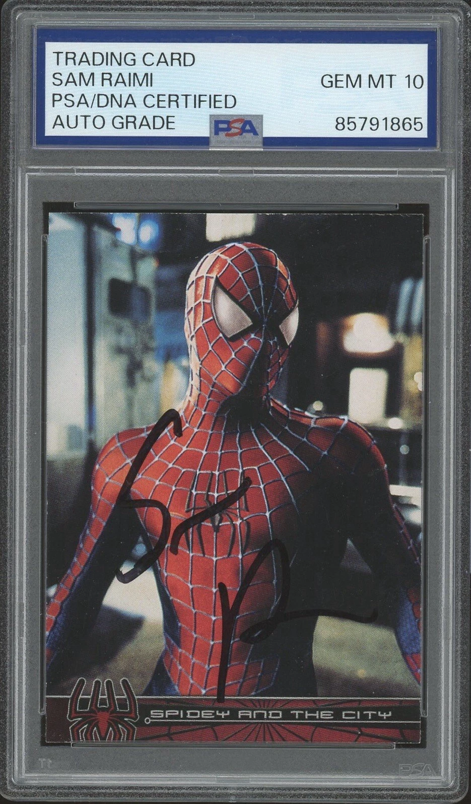 2002 Topps Spider-Man #40 Sam Raimi Signed Spidey And The City RC Psa Auto 10