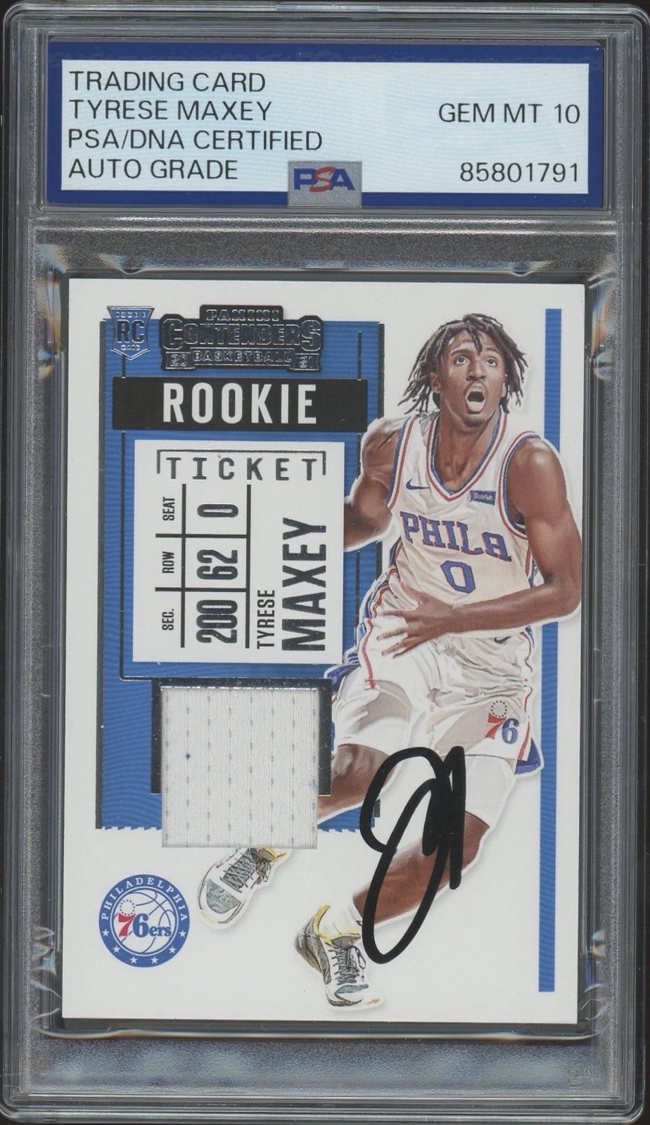 2020 Panini Contenders Tyrese Maxey Signed Rookie Ticket RPA Psa/Dna Auto 10 RC