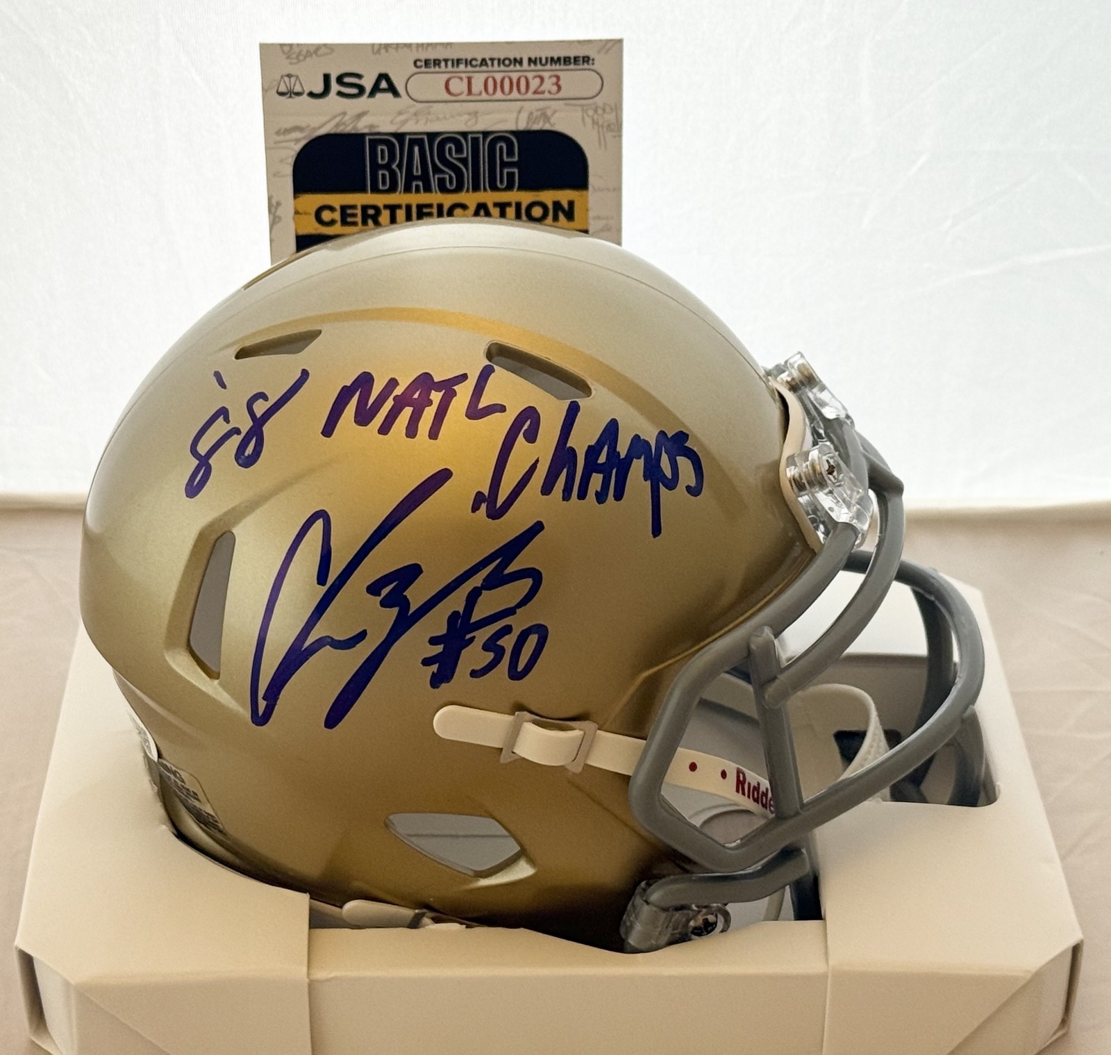 Chris Zorich signed Notre Dame Fighting Irish mini helmet W/ Champs Inscrip JSA