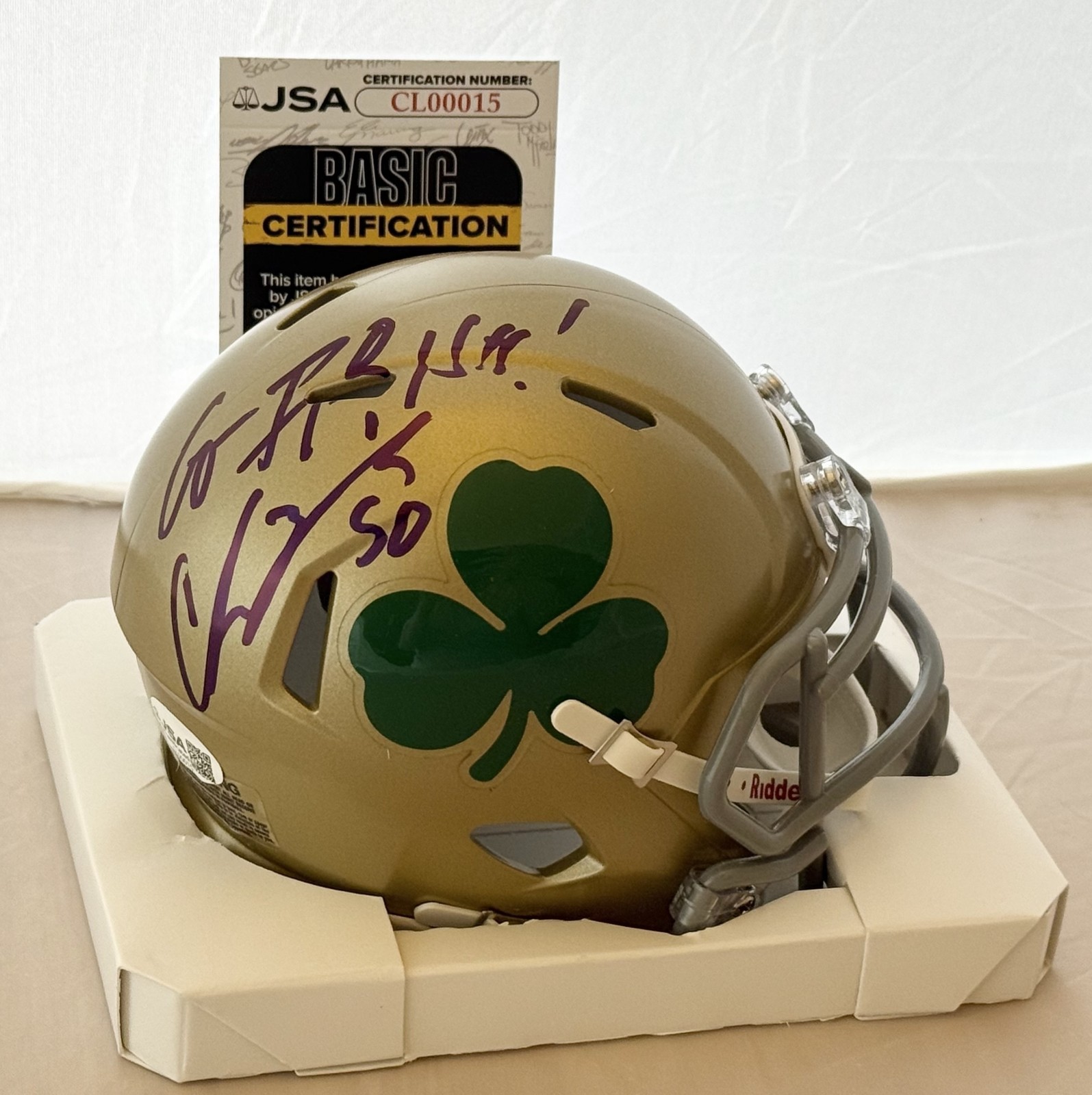 Chris Zorich signed Notre Dame Irish Shamrock mini helmet W/ Go Irish JSA