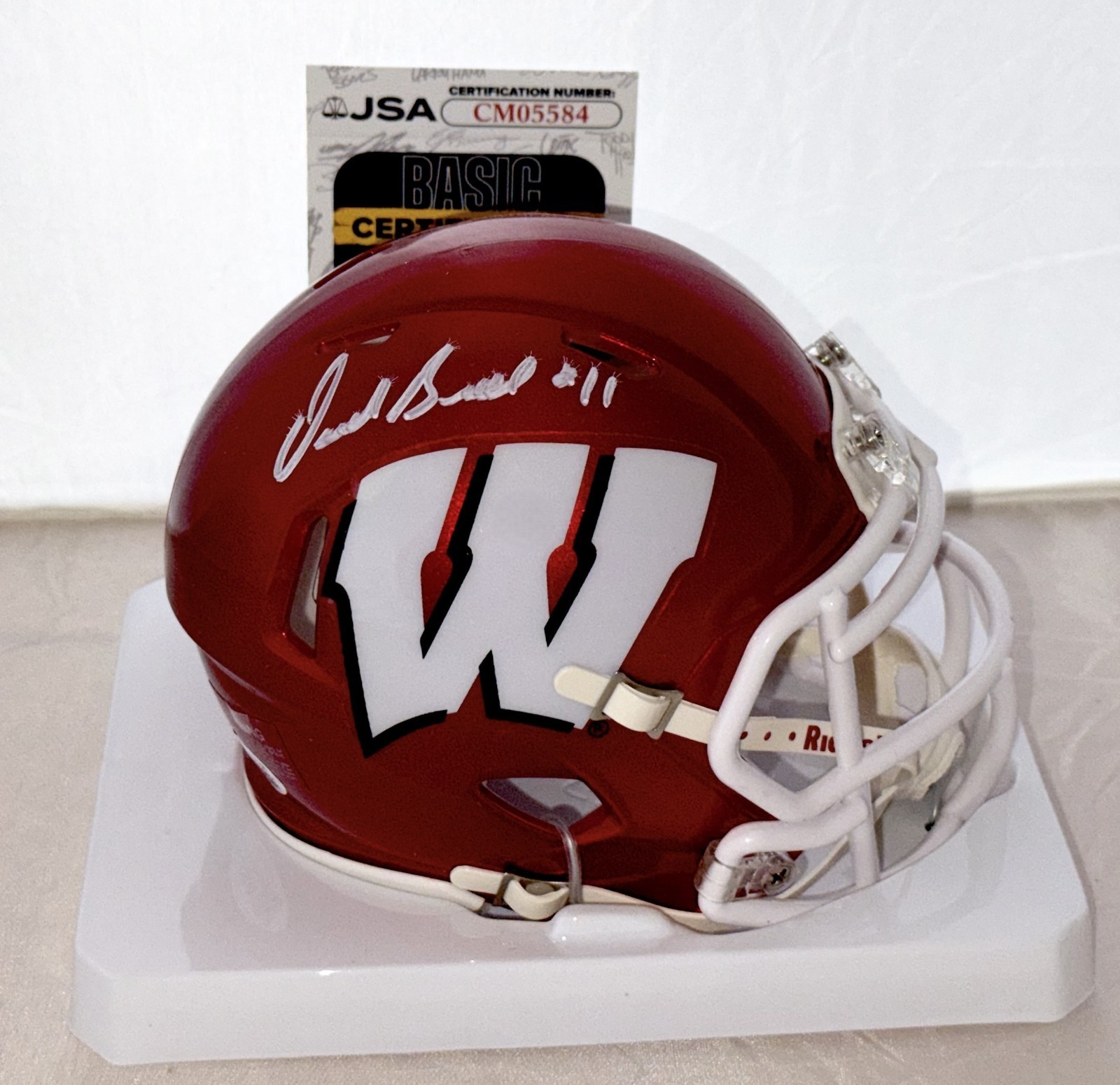 Darrell Bevell signed Wisconsin Badgers Flash mini helmet autographed JSA