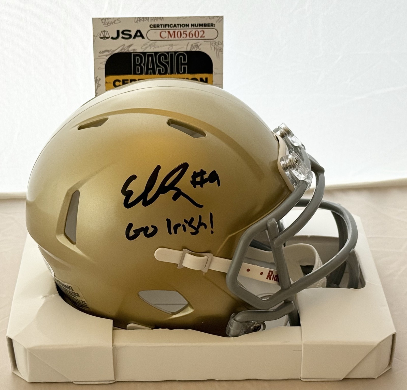 Eli Raridon signed Notre Dame Fighting Irish mini helmet W/ Go Irish JSA