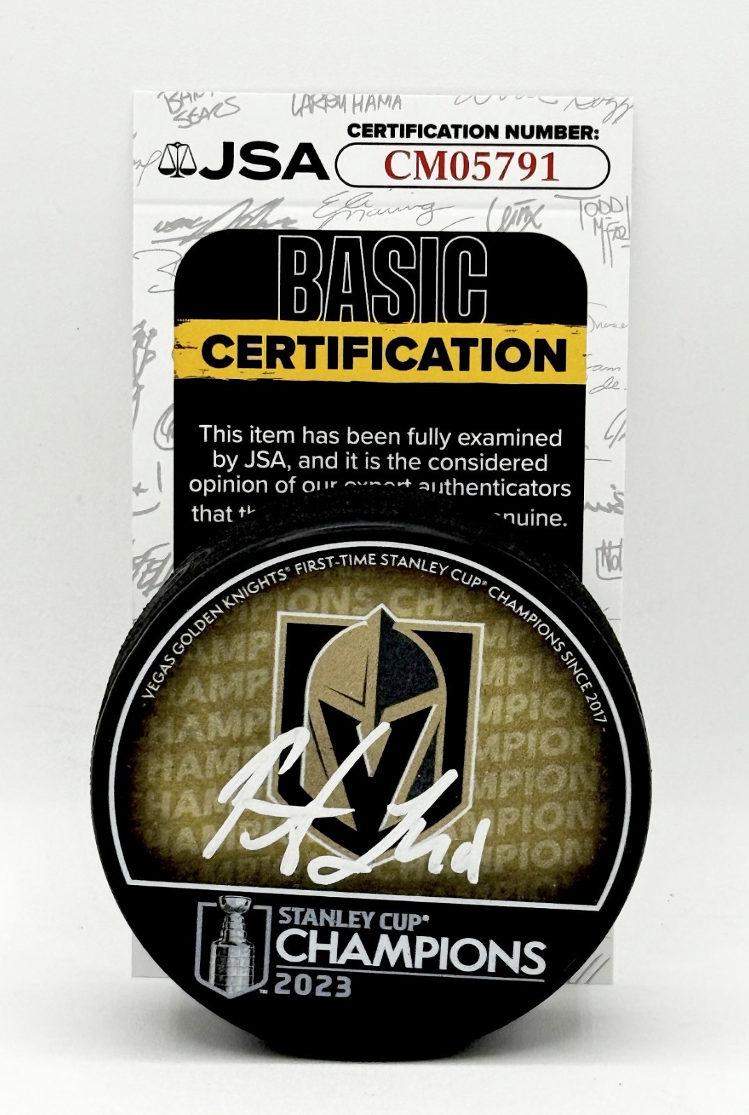 Ivan Barbashev signed Vegas Golden Knights 2023 Stanley Cup Champs Puck JSA COA
