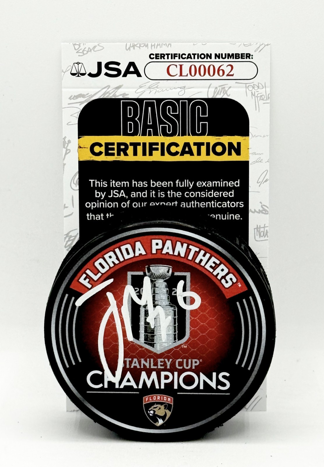 Jaycob Megna signed Florida Panthers 2025 Stanley Cup Champs Puck JSA