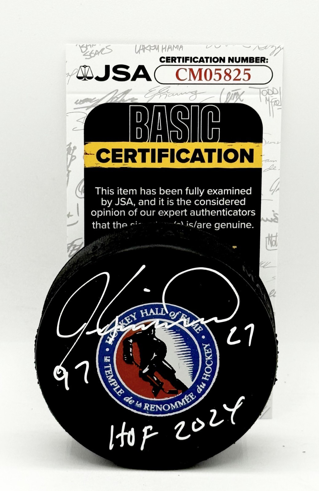 Jeremy Roenick Blackhawks signed Hall of Fame Logo Puck W/ HOF Inscription JSA