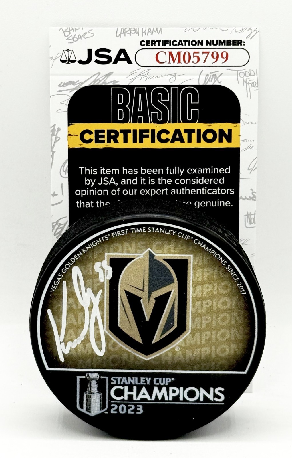 Keegan Kolesar signed Vegas Golden Knights 2023 Stanley Cup Champs Puck JSA COA