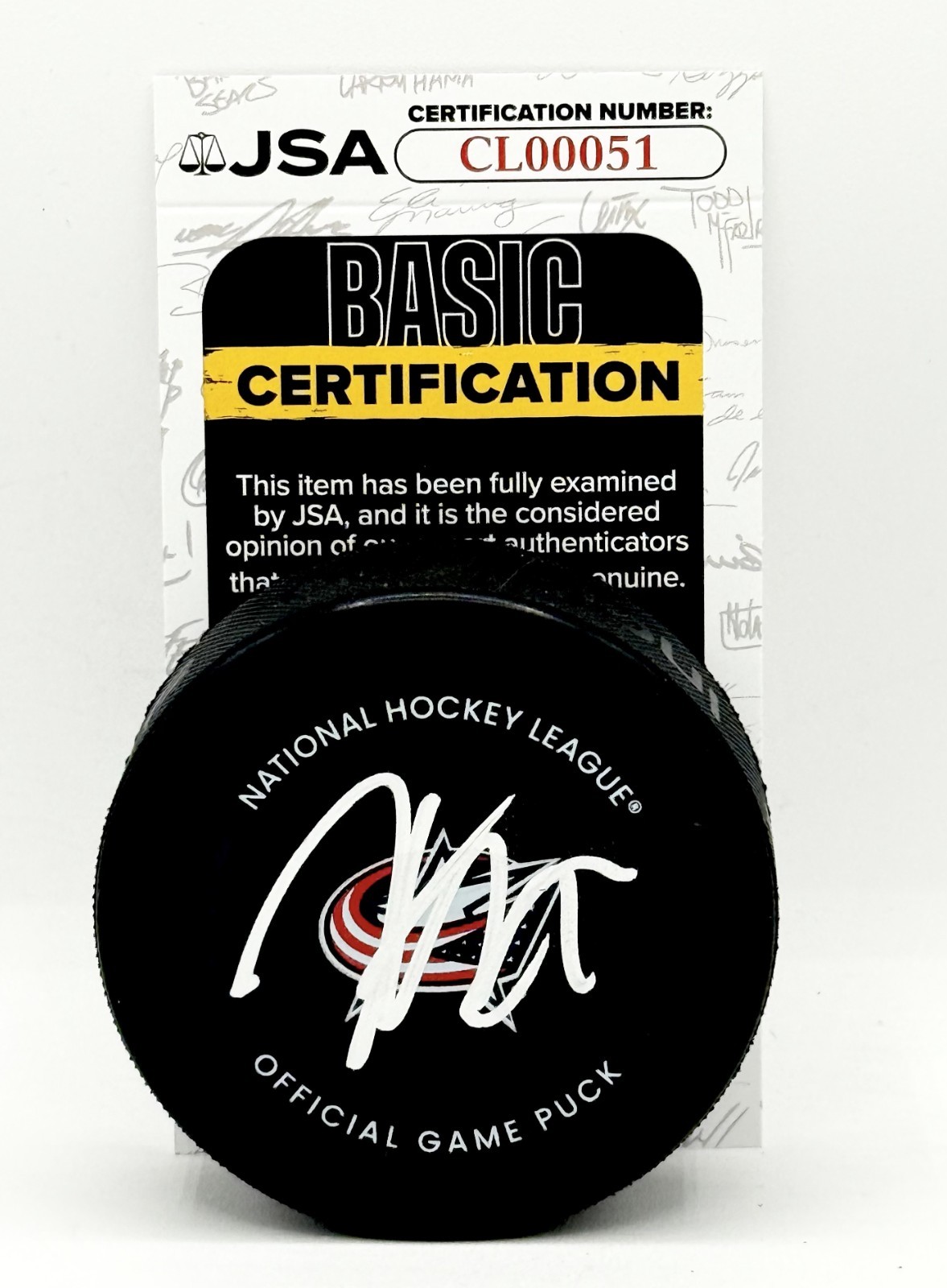 Kent Johnson signed Columbus Blue Jackets Official Game Puck autographed JSA