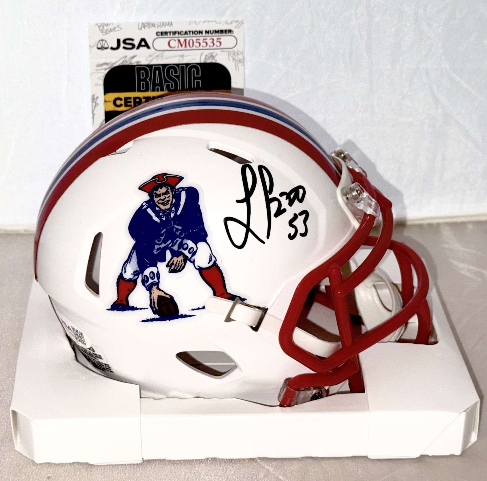 Larry Izzo signed New England Patriots mini helmet autographed JSA