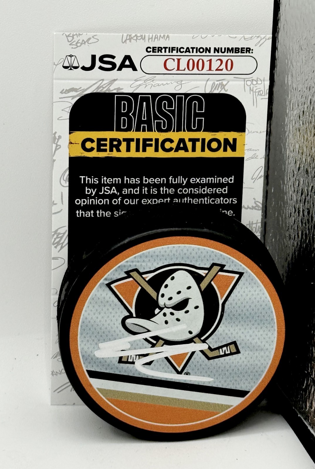 Leo Carlsson signed Anaheim Ducks Reverse Retro Puck autographed #1 JSA