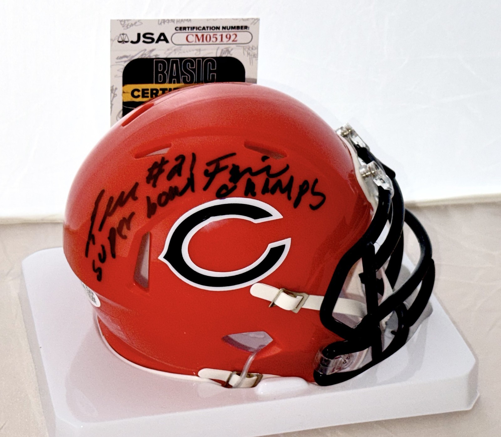 Leslie Frazier signed Chicago Bears Alternate mini helmet W/ Inscription JSA