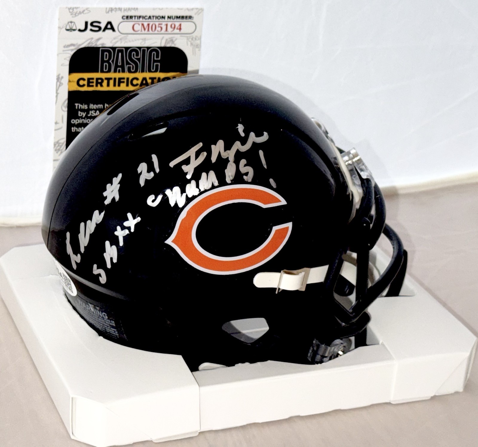 Leslie Frazier signed Chicago Bears mini helmet W/ SB XX Champs Inscription JSA