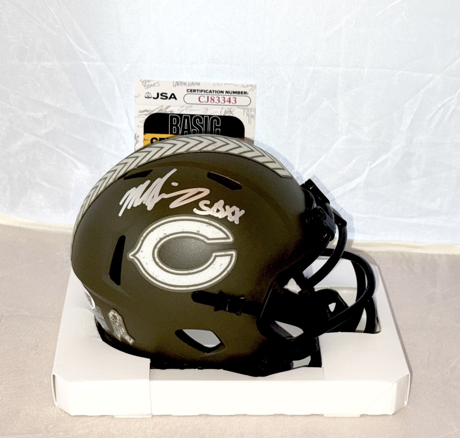 Mike Singletary signed Chicago Bears Salute mini helmet W/ SB XX Inscription JSA