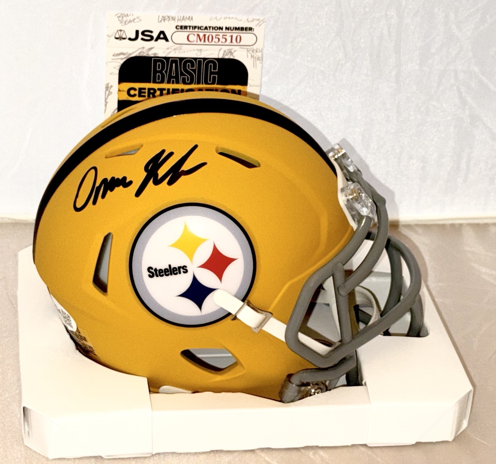 Omar Khan signed Pittsburgh Steelers Alternate mini helmet autographed JSA COA