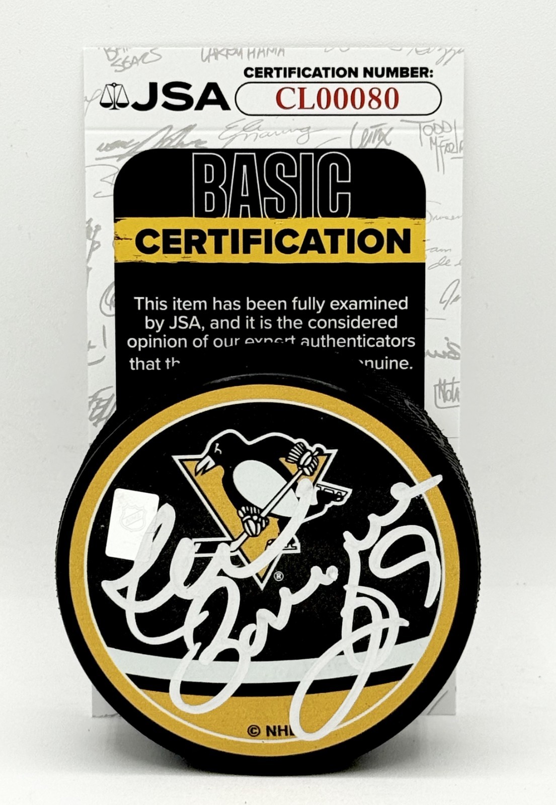 Phil Bourque signed Pittsburgh Penguins Reverse Retro Puck autographed JSA