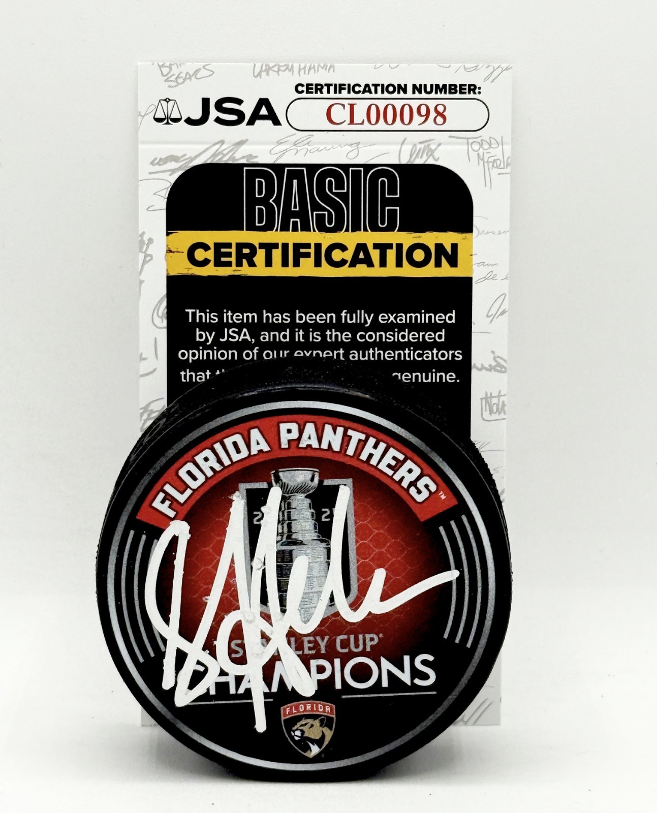 Sylvain Lefebvre signed Florida Panthers 2025 Stanley Cup Champs Puck JSA