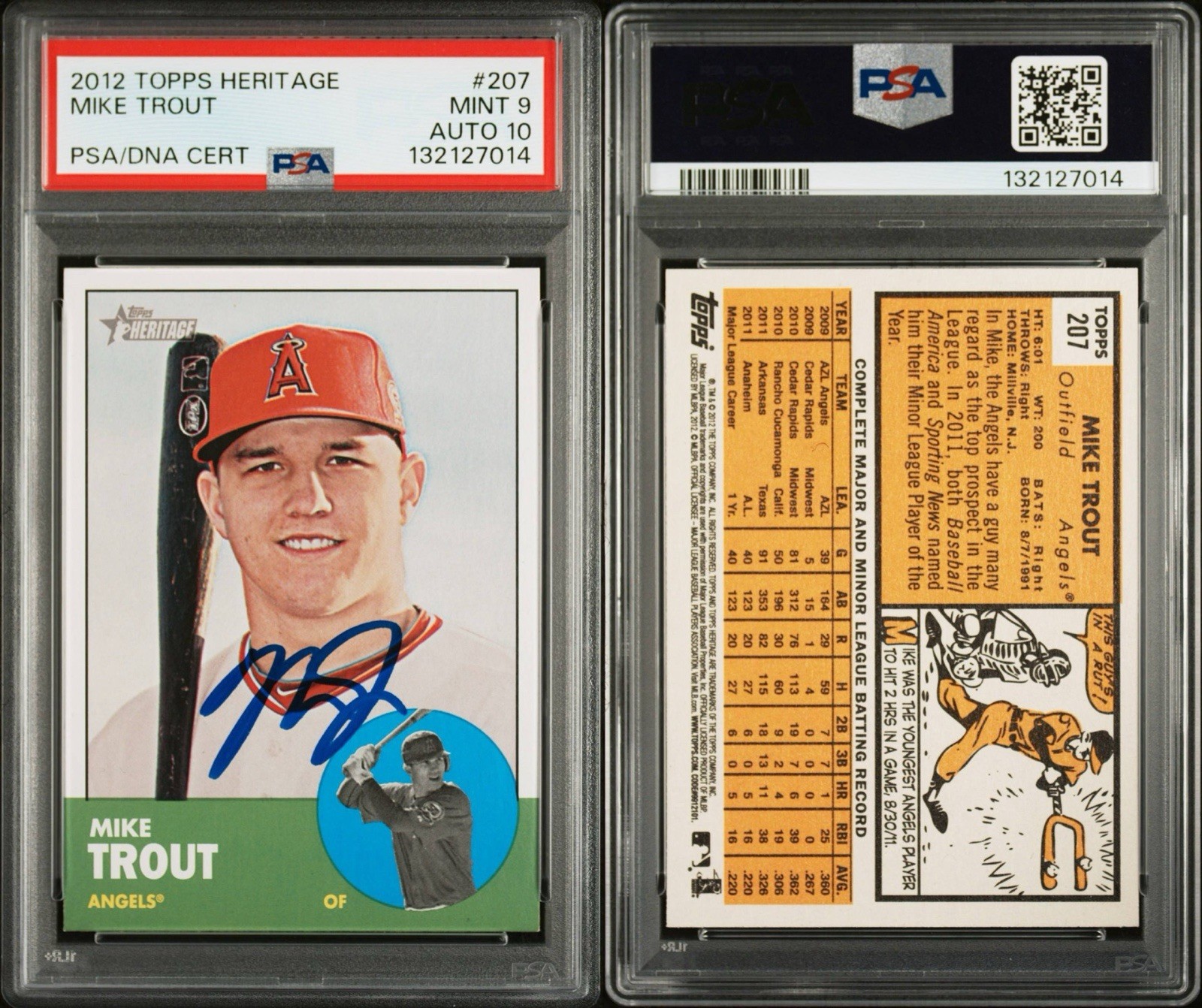 2012 Mike Trout Topps Heritage Autographed Signed Rookie Card PSA 9 AUTO 10