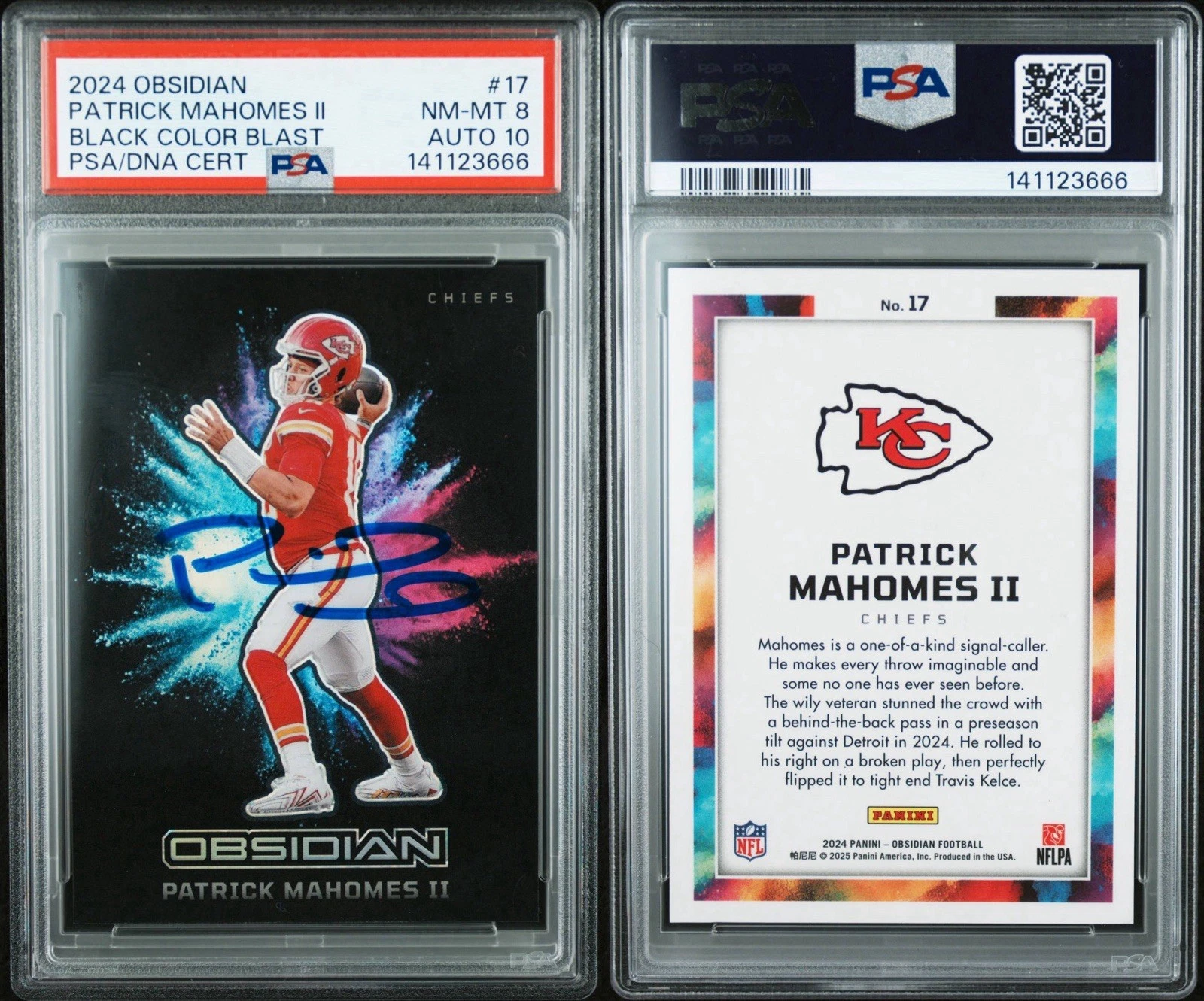 Patrick Mahomes Signed 2024 Panini Obsidian Black Color Blast Case Hit Auto PSA