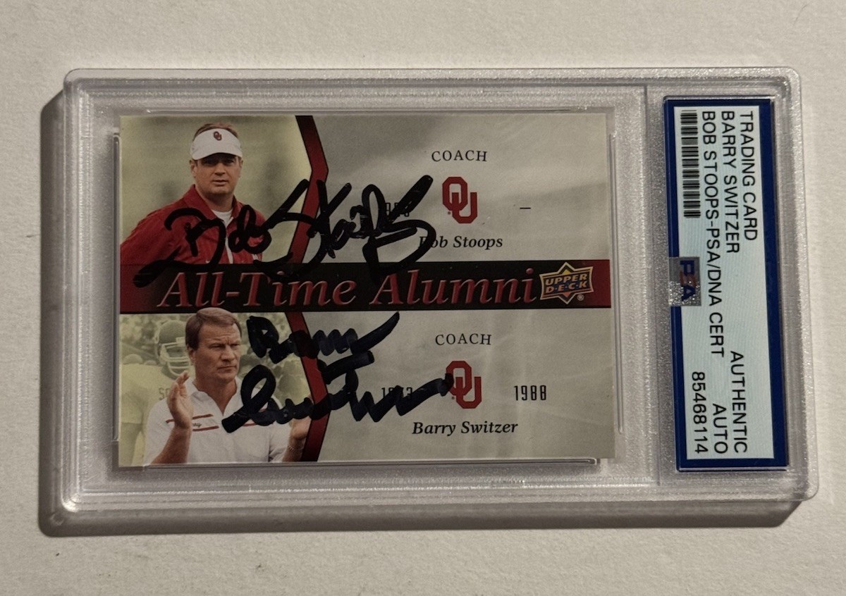 2011 Upper Deck Oklahoma Bob Stoops & Barry Switzer SIGNED AUTO SLABBED PSA