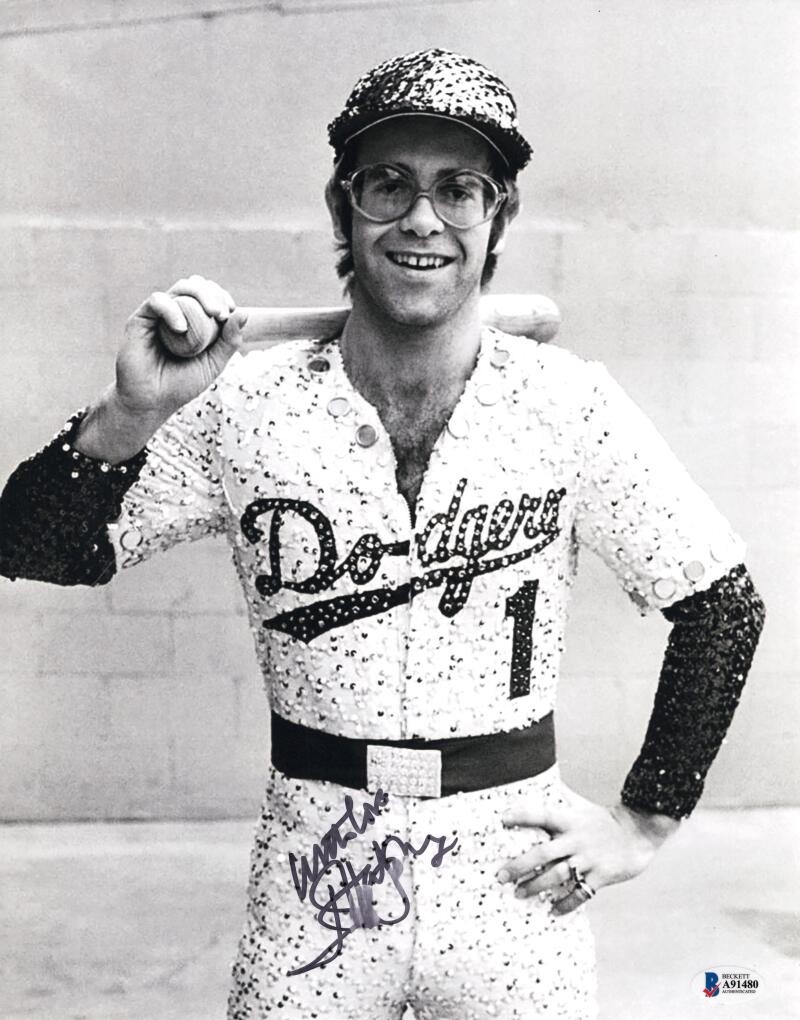 Elton John Signed Autograph 11x14 Photo - Iconic Dodgers Costume w/ Beckett COA