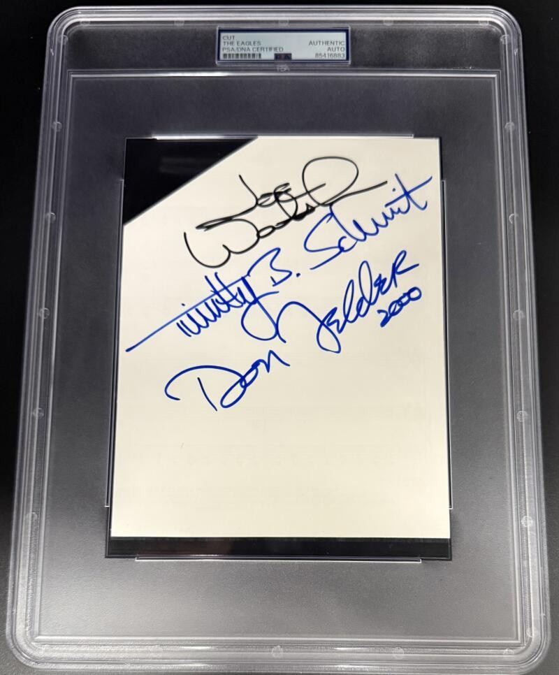 The Eagles Joe Walsh Felder +1 Signed Autograph PSA/DNA Encapsulated 7x9 Cut