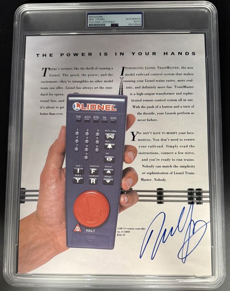 Neil Young Signed Autograph PSA/DNA Encapsulated Lionel Train Magazine Page
