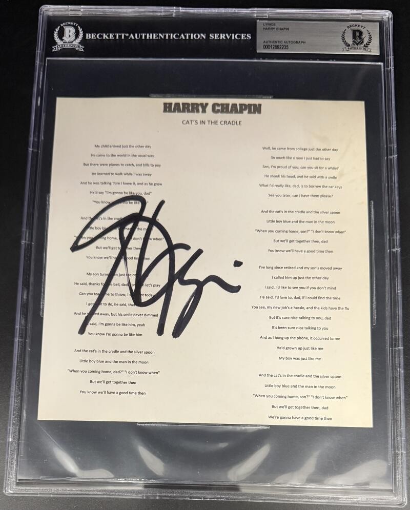 Harry Chapin Signed Autograph Beckett Encapsulated Cat's In Cradle Lyric Sheet