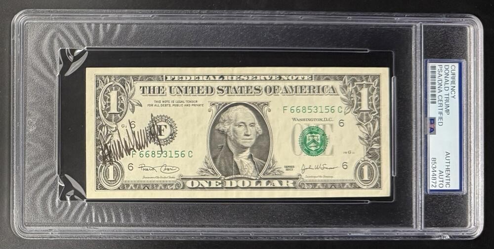 Donald Trump US President Signed Full Autograph PSA Slabbed Encapsulated 1$ Bill