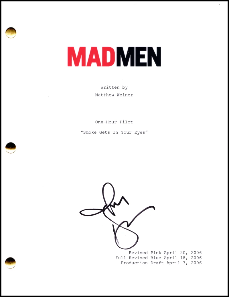 Jon Hamm Signed Autograph Mad Men Full Pilot Script Screenplay - Don Draper