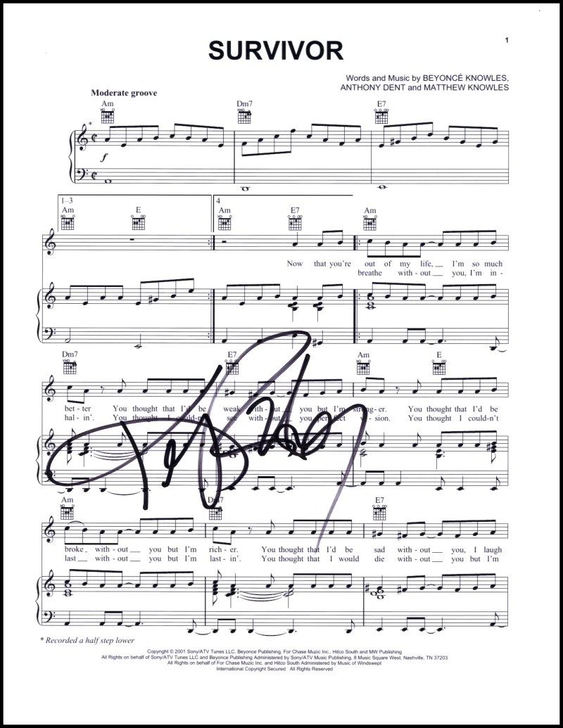 Kelly Rowland Destiny's Child Signed Autograph Survivor Sheet Music