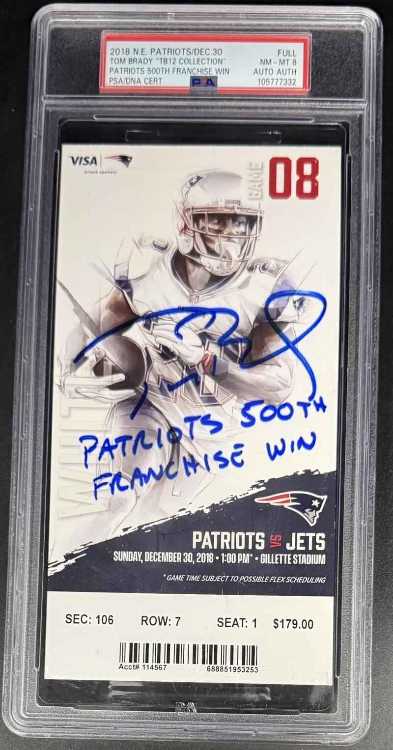 Tom Brady Patriots Signed Autograph Encapsulated 500th Win Ticket PSA/DNA COA