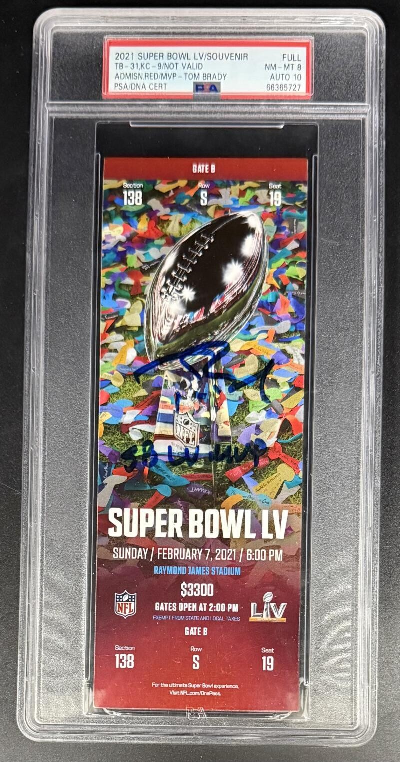 Tom Brady Patriots Signed Autograph Encapsulated SB LV 55 MVP Ticket PSA/DNA COA