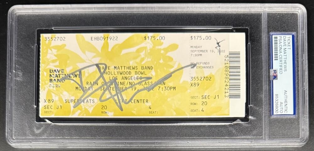 Dave Matthews Signed Autograph Hollywood Bowl Encapsulated Ticket PSA/DNA Band