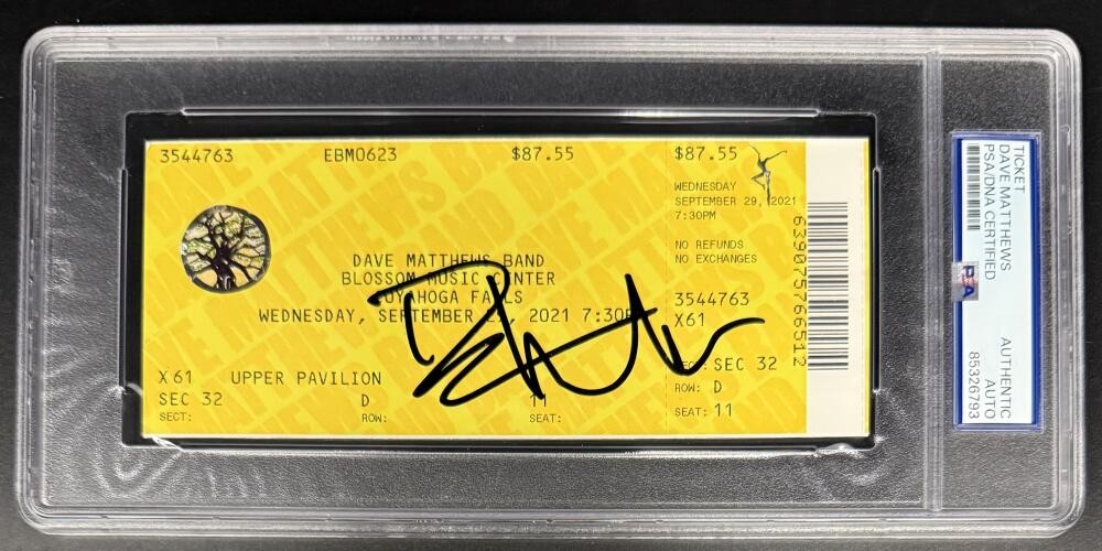 Dave Matthews Signed Autograph Blossom 2021 Encapsulated Ticket PSA/DNA Band COA