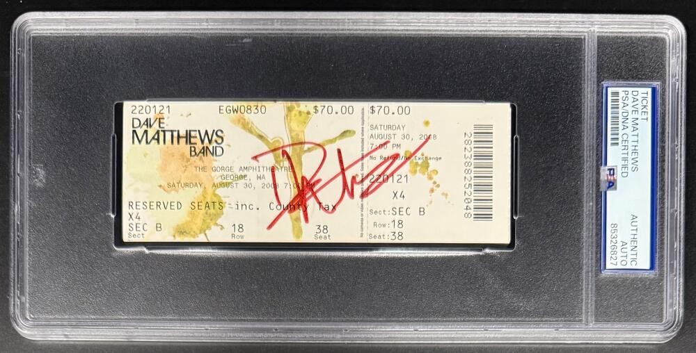 Dave Matthews Signed Autograph Gorge 2008 Encapsulated Ticket PSA/DNA Band COA