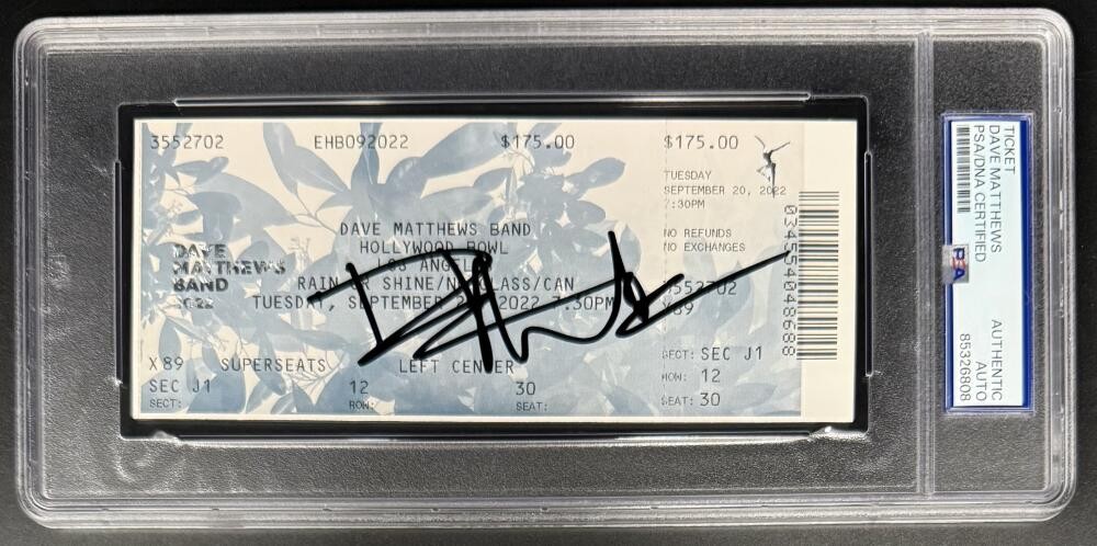 Dave Matthews Signed Autograph Hollywood Bowl Encapsulated Ticket PSA/DNA Band B