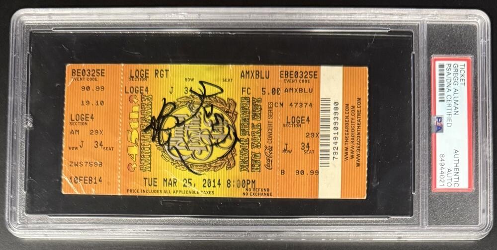 Gregg Allman Signed Autograph 2014 Beacon PSA Ticket Last Allman Brothers Tour!