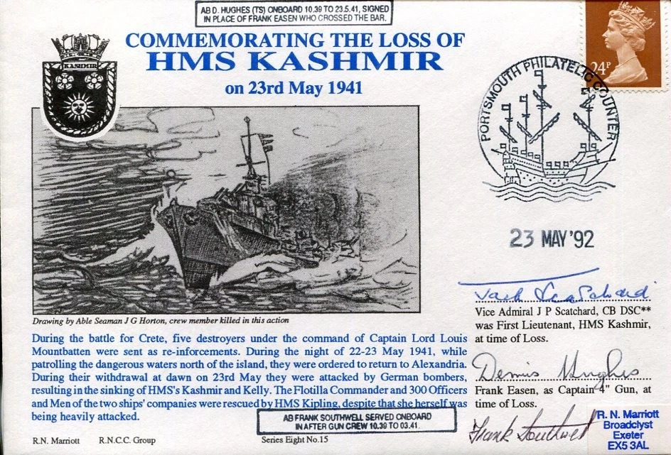 Admiral Jack Scatchard F Easen WWII War HMS Kashmir Survivors Signed Autograph
