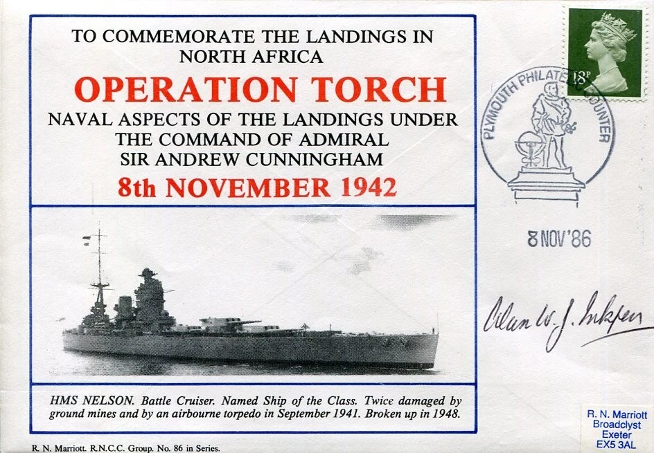 Alan W Inkpen WWII War HMS Nelson Operation Torch North Africa Signed Autograph