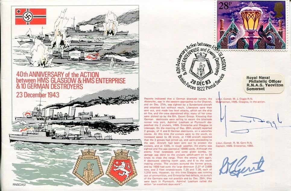 Lt Cdr W J Diggle R M Gent WWII War HMS Glasgow Enterprise Signed Autograph