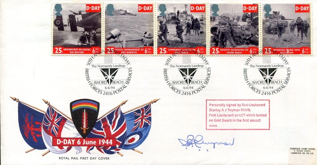 Stanley AJ Twyman WWII War 50th Anniversary D-Day Gold Beach Signed Autograph