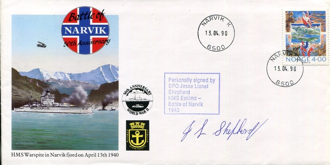 SPO Jesse Lionel Shepherd WWII War HMS Eskimo Battle Of Narvik Signed Autograph